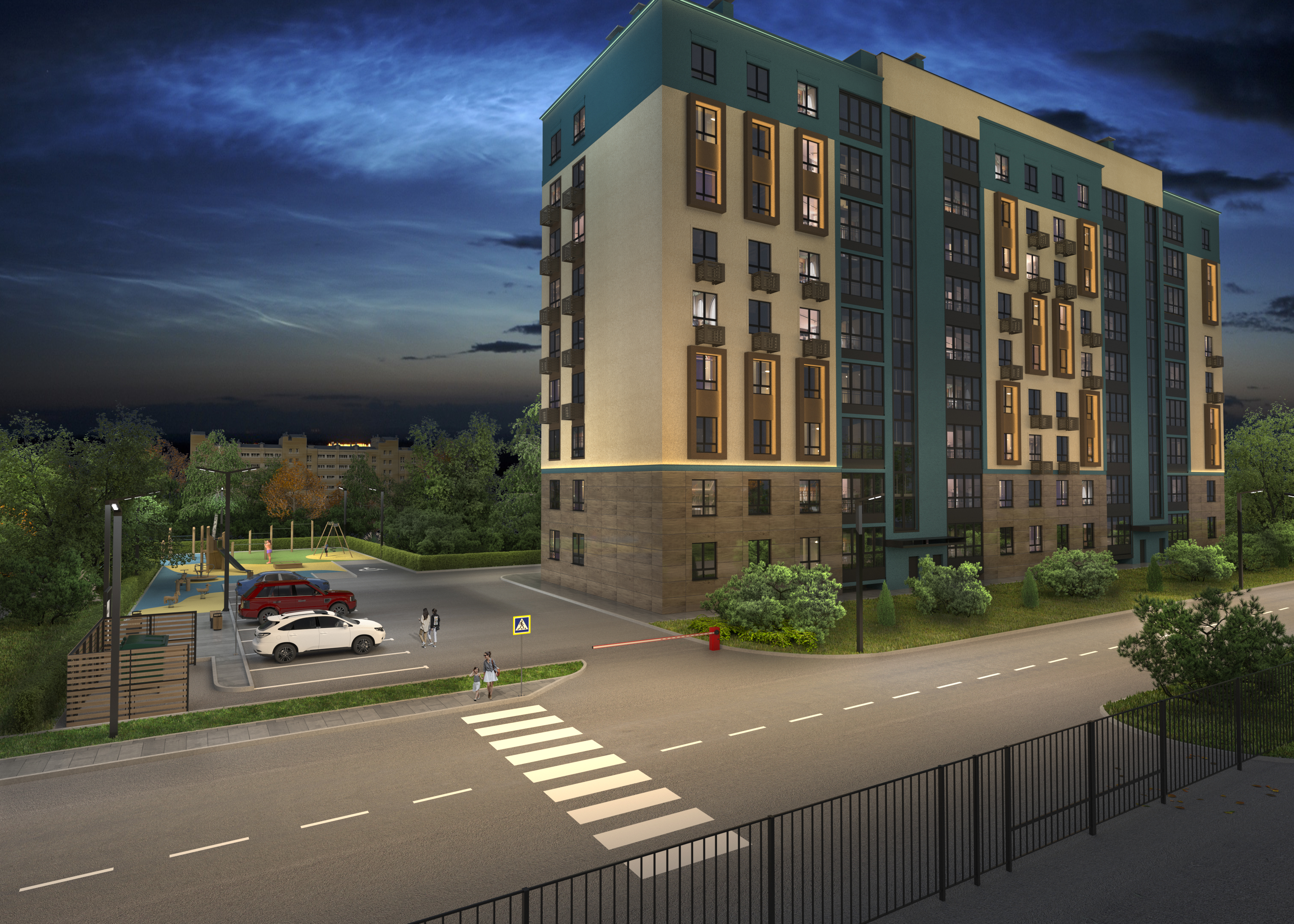 Фасад Клубного дома Атлас - ночной вид 3